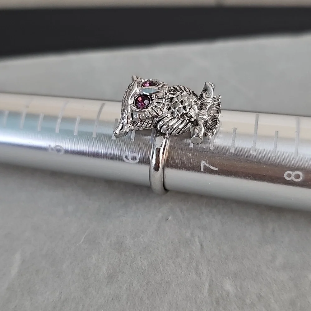 Vintage Signed Sarah Coventry Owl Rhinestone Ring
